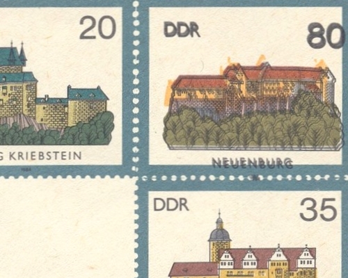 Doppeldruck der schwarzen Farbe des 80 Pf-Wertes